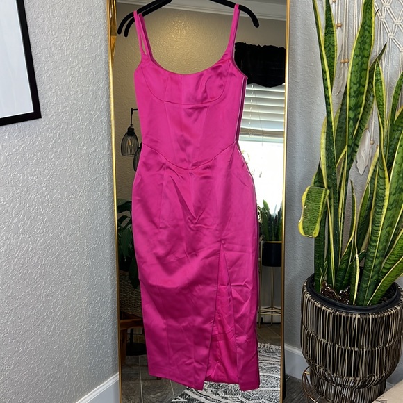 House or CB ‘Casimira’ Pink Satin Corset Midi Dress NWOT - Picture 13 of 16